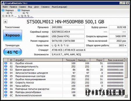 CrystalDiskInfo 7.6.1 Portable - мониторинг и прогнозирование отказа жесткого диска 
